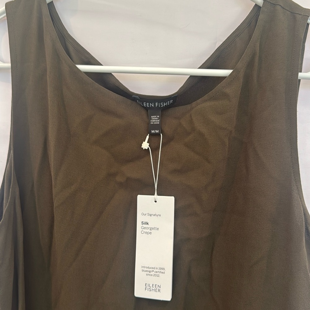Eileen Fisher Silk Georgette Crepe Tank Top M Brown NWT